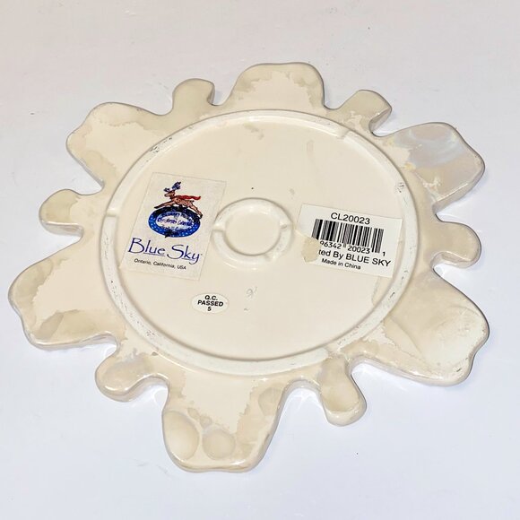 Ceramic Blue Sky Trivet Cream and Green Kitchen Snowflake Shape - Picture 3 of 4